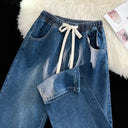 Women's Denim Trousers with Elastic Waist and Handy Pockets