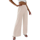 Wide Leg Pleated Women's Pants with Elastic Waist