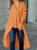 Chic Women's Long Sleeve Blouse with Asymmetrical Design and Button Accents