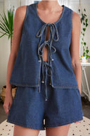 Chic Denim Shorts Set with Stylish Tie Closure