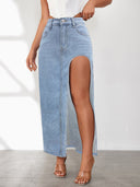 Chic Women's High Slit Denim Skirt