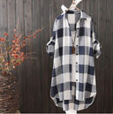 Chic Oversized Checkered Blouse for Women with Long Roll-Up Sleeves