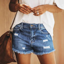 Trendy Women's Frayed Hem Denim Shorts