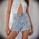 Chic High-Waisted Denim Shorts with Stunning Accents