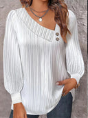 Asymmetric Collar Blouse with Decorative Buttons for Women