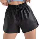 Faux Leather Women's Shorts with Elastic Waistband and Chic Button Accents