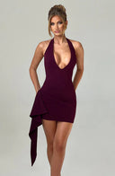 Asymmetrical Hem Cocktail Dress with Deep V-Neck