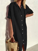 Stylish Cotton and Linen Dress with Wide Sleeves