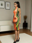 Chic Midi Dress with Contemporary Print for Women