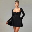 Chic Midi Dress with Puff Sleeves and Stylish Neckline