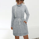 Chic Turtleneck Dress with Drawstring Design
