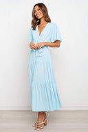 Women’s Maxi Dress: Deep V-Neck & Flowing Sleeves