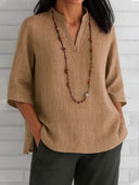V-Neck Women's Blouse with Side Pockets