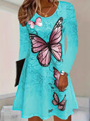 Floral Butterfly Women's Dress - Loose Fit Style
