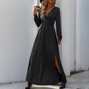 Chic Women's Maxi Dress with Deep V-Neck Ruching