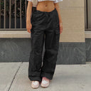 Women's Elastic Waist Cargo Pants with Side Pockets