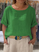 Women’s Linen Blouse with Rolled Sleeves