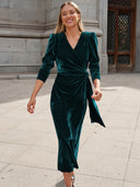 Chic Puff Sleeve Wrap Dress with Gold Accents
