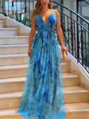 Chic Maxi Dress with Deep V-Neck and Flowing Layers