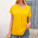 Chic V-Neck Blouse with Pleats and Side Slits