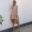 Chic Midi Dress with Ruffles and Long Sleeves