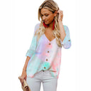 Colorful Gradient Women's Blouse with Stylish Roll-Up Sleeves