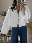 Chic Cropped Blouse with Tie Detail for Women