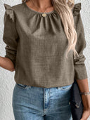 Stylish Ruffle Detail Blouse with Round Neck