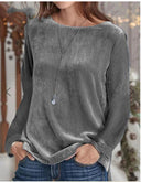 Chic Women's Long Sleeve Fleece Blouse with Stylish Round Neck