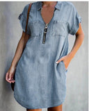 Women's Denim Dress with Pockets and Zipper