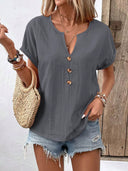 Chic Women's Short Sleeve Blouse with Button Details
