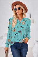Floral Print Long Sleeve Women's Blouse with Button Placket