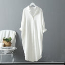 Chic Women's Long Sleeve Shirt Dress with Button Design and Dropped Shoulders