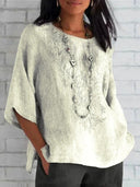 Embroidered Linen Blouse for Women