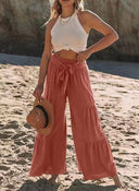 Women's Chic Palazzo Pants with Elastic Waist and Stylish Tie Belt