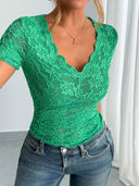 Ladies Lace V-Neck Top with Contoured Cut