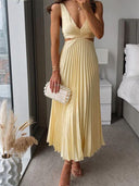 Chic Women's V-Neck Maxi Dress with Stylish Draping