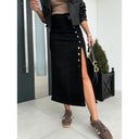Chic Women's Denim Midi Skirt with Slit & Buttons