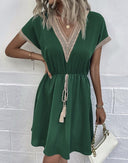 Stylish Women's V-Neck Dress with Waist Tie