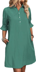 Women's Short Sleeve Shirt Dress with Pocket Style