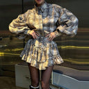 Stylish Women's Striped Blouses with Ruffled Hem and Billowy Sleeves
