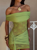 Women's Mini Dress with Chic Wrap Design and Lace Accents
