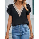 Lace-Accented Women's Blouse with Stylish Puff Sleeves