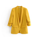 Chic Women's Blazer with Rolled Sleeves and Utility Pockets