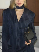 Stylish Striped V-Neck Blouse with Slim Belt for Women