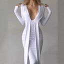Stylish Women's Deep V-Neck Dress with Ruffle Accents