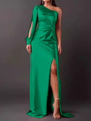 Chic Women's Asymmetrical Evening Dress with Pleats