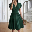 V-Neck Short Sleeve Solid Dress for Women