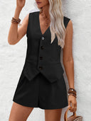 Chic Women's Sleeveless Blazer and Shorts Set