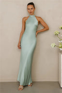 Chic Satin Maxi Dress with High Neck Design